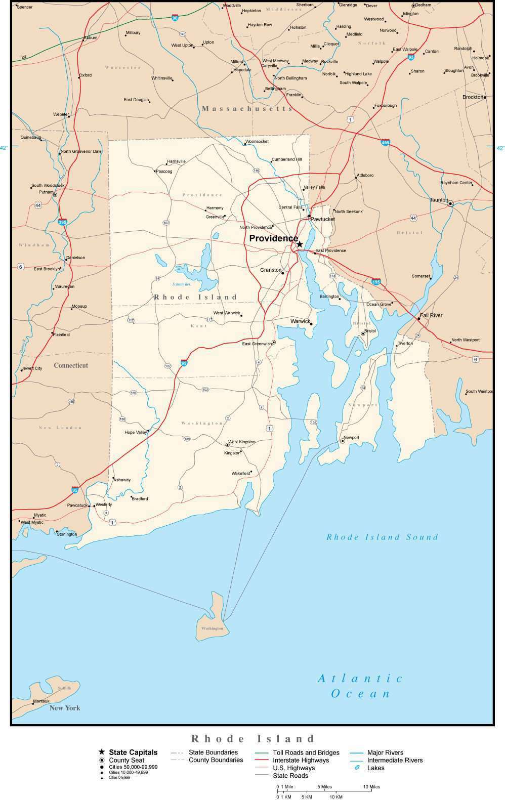 Rhode Island map in Adobe Illustrator vector format