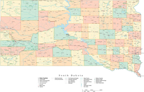 State Map of South Dakota in Adobe Illustrator vector format. – Map ...