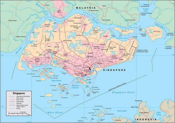 Digital Singapore map in Adobe Illustrator vector format