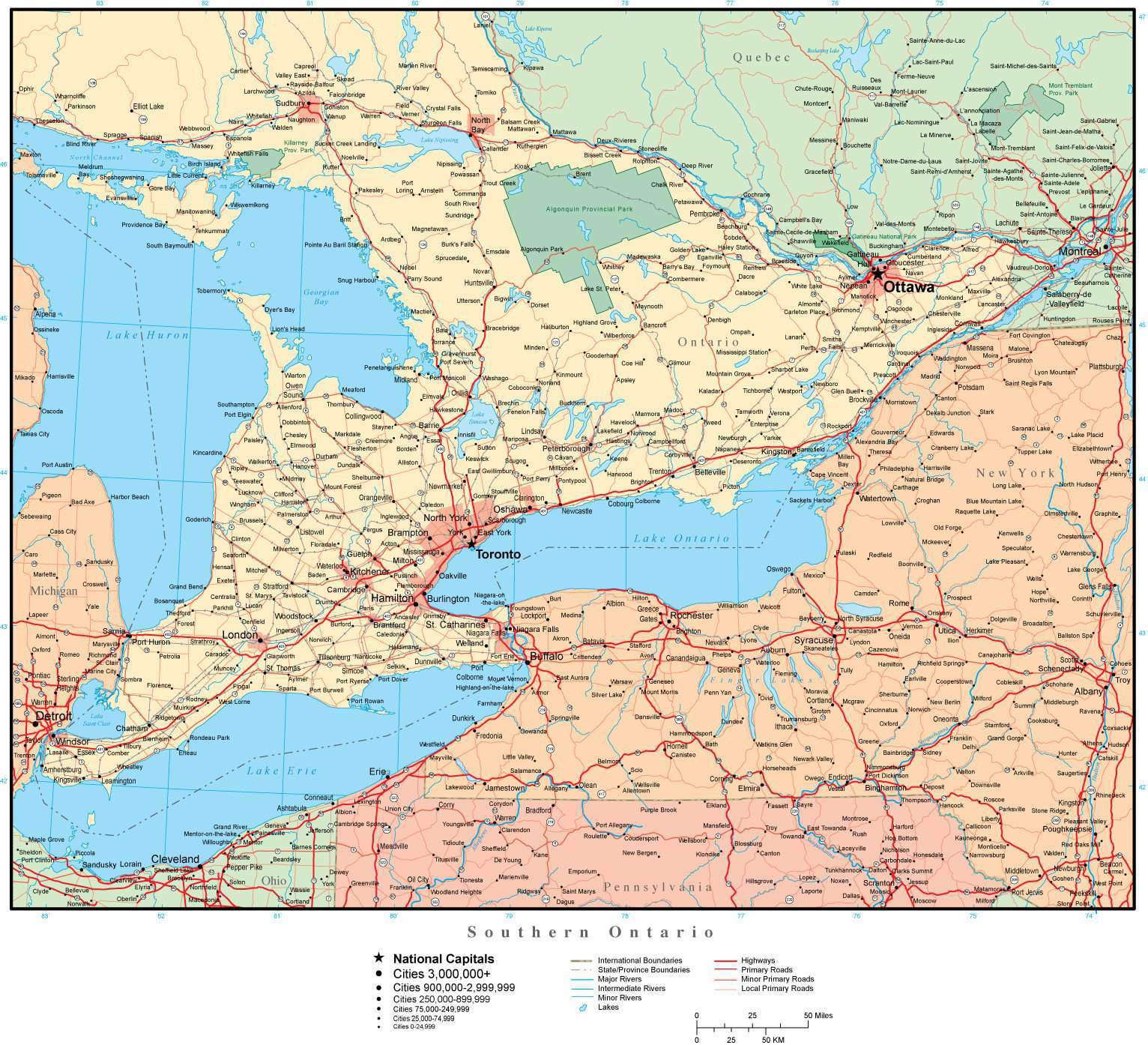 Southern Ontario Rivers Map Southern Ontario Map In Adobe Illustrator Vector Format