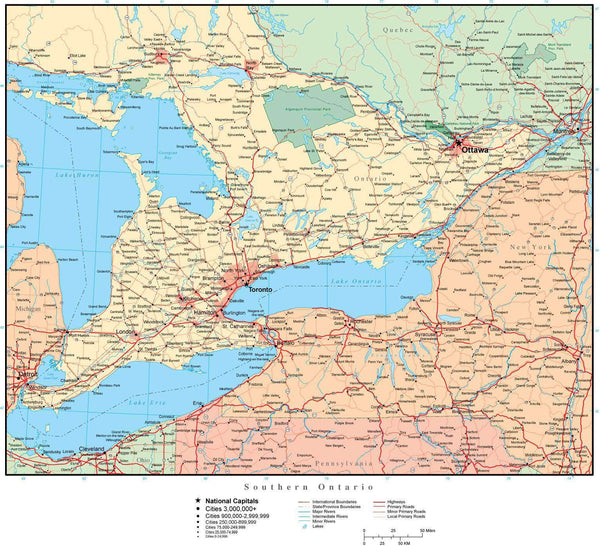 Southern Ontario Map In Adobe Illustrator Vector Format   SO CAN 583012 Grande 