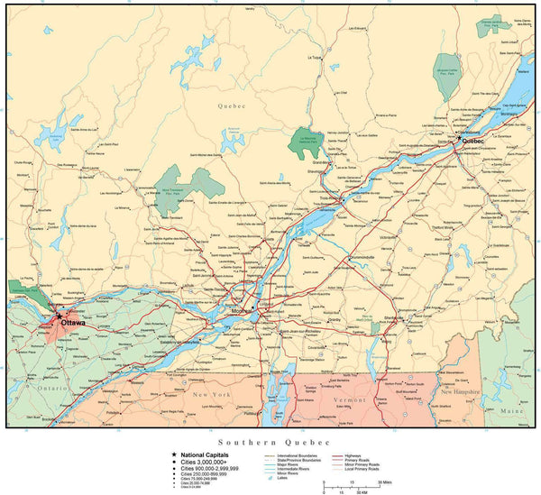 Southern Quebec map in Adobe Illustrator vector format