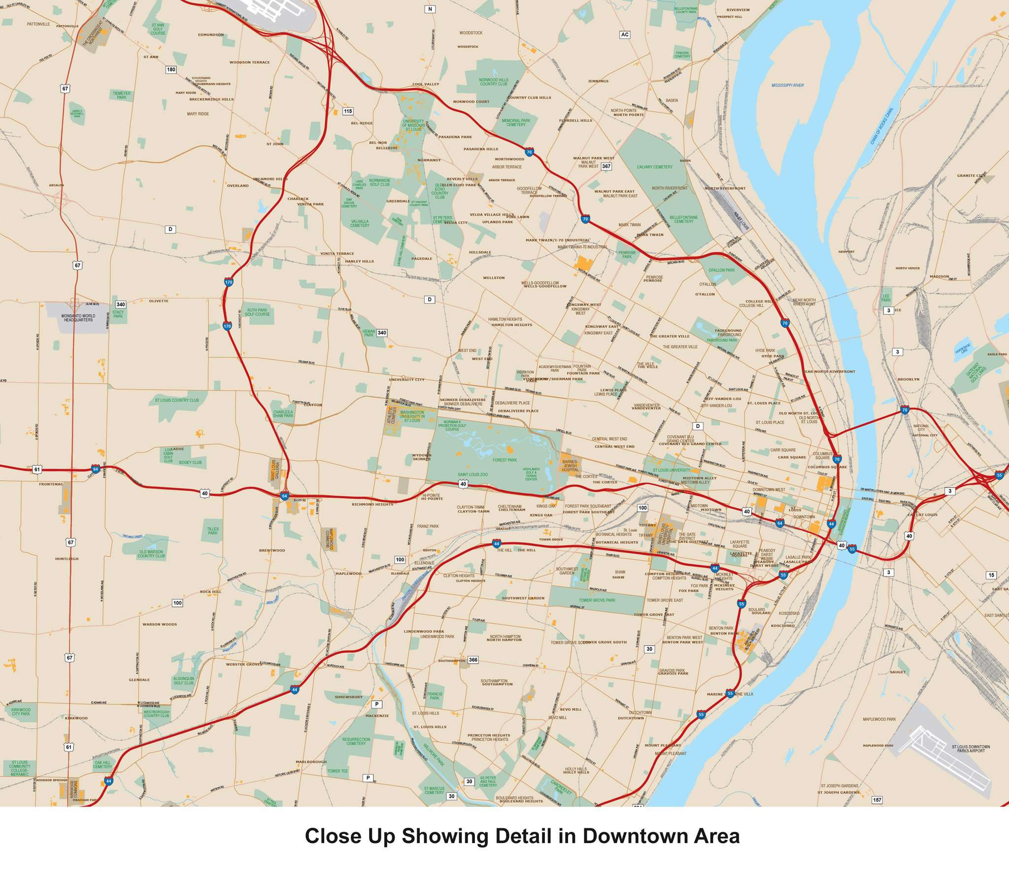 St. Louis MO Metro Area Vector Map with Major Roads