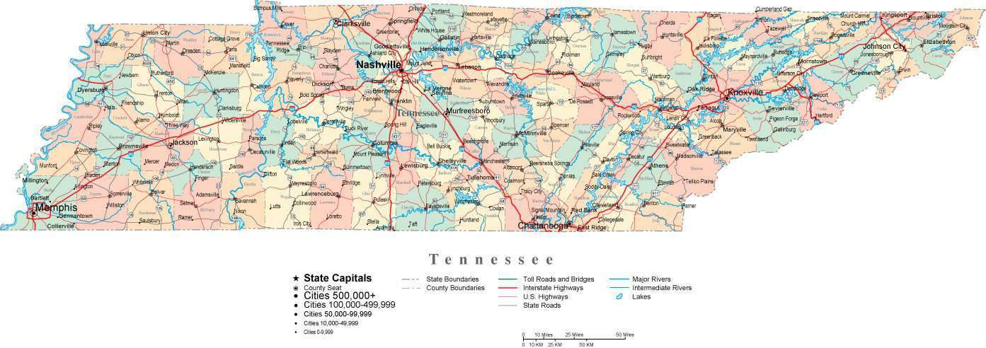 tennessee-digital-vector-map-with-counties-major-cities-roads-rivers