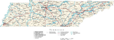 Tennessee State Map in Fit-Together Style to match other states