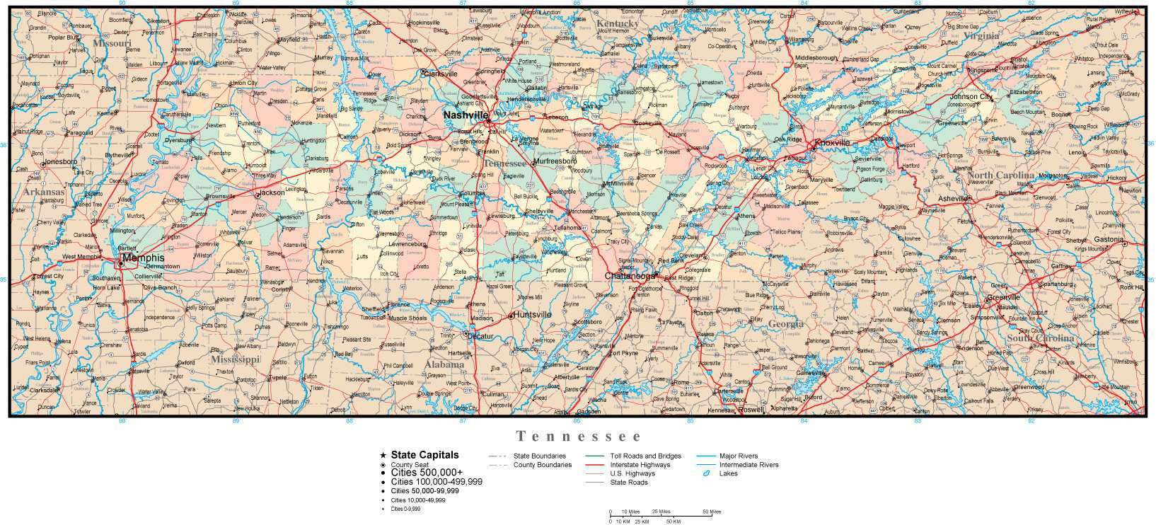 Map of tennessee with cities
