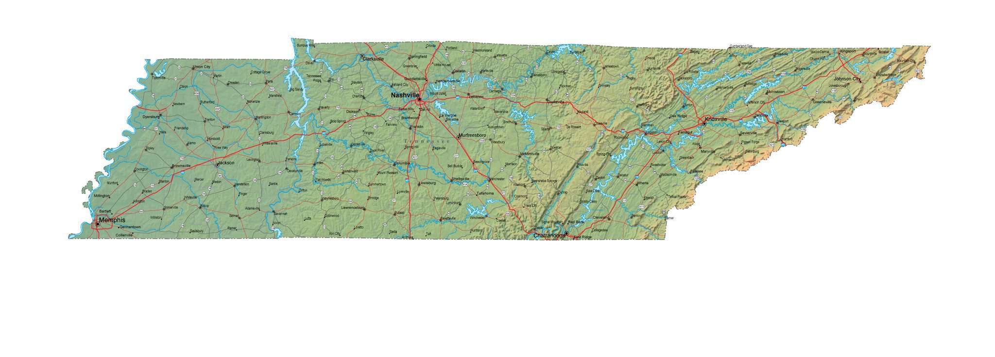 Tennessee Terrain Map In Fit Together Style With Terrain TN USA 852101   TN USA 852101 