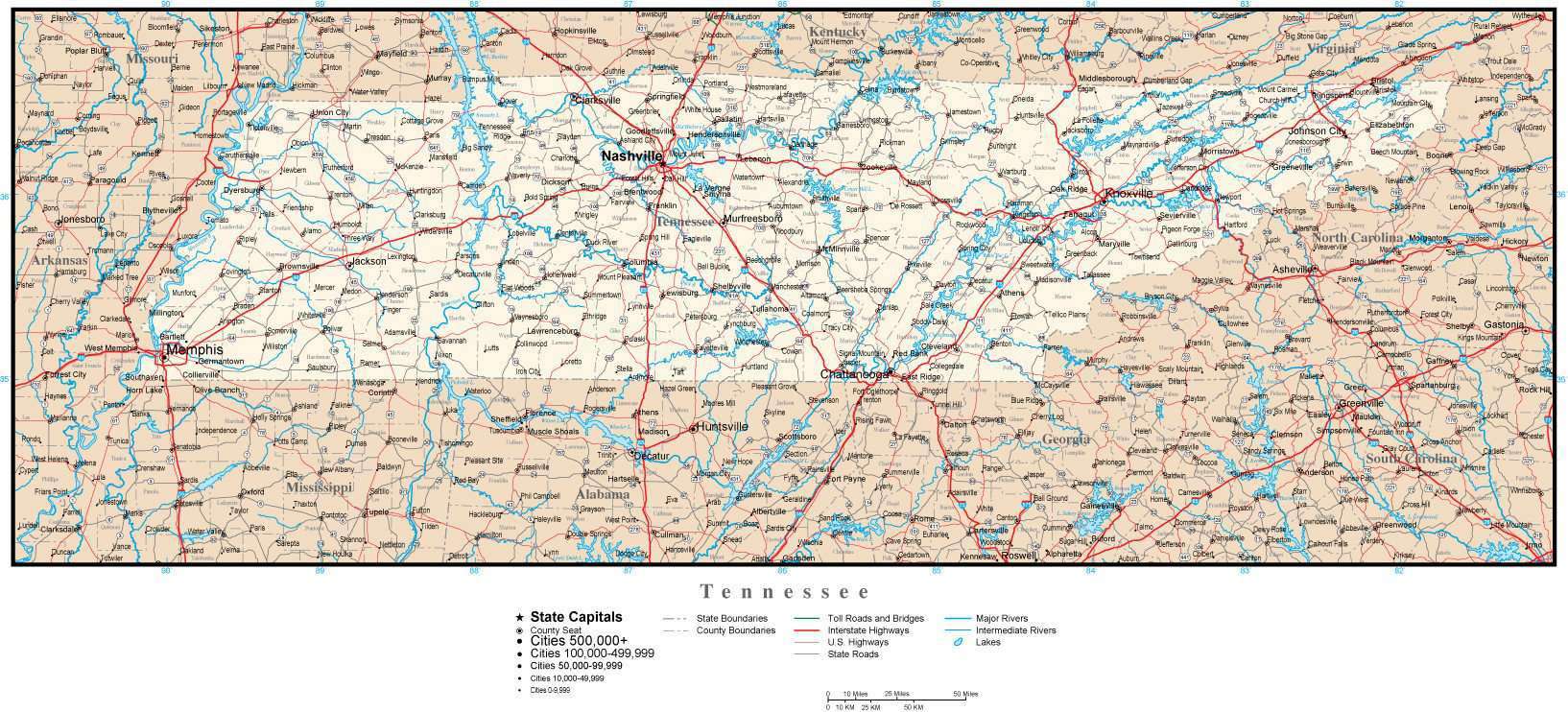 Tennessee map in Adobe Illustrator vector format