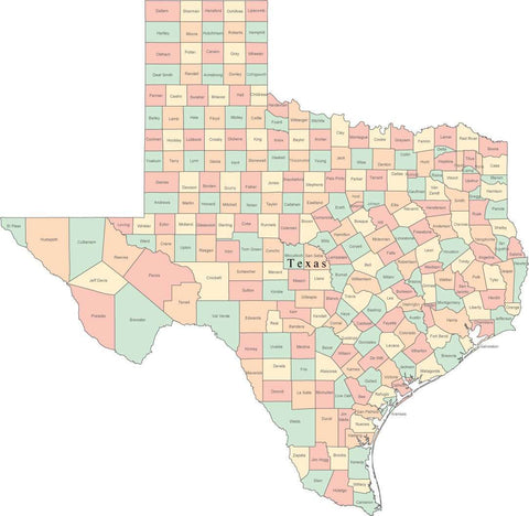 Multi Color Texas Map with Counties – Map Resources