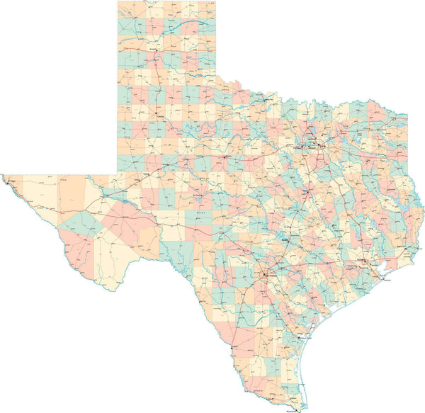 Texas State Map in Multi-Color Fit-Together Style to match other states