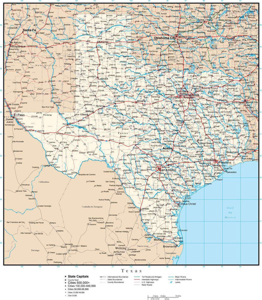 Texas map in Adobe Illustrator vector format