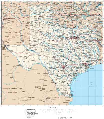 Texas map in Adobe Illustrator vector format