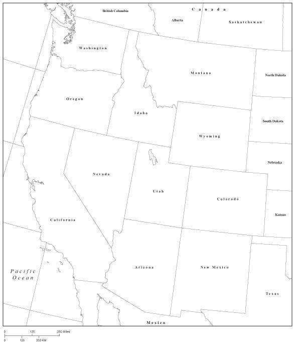 Usa West Region Black And White Map With State Boundaries