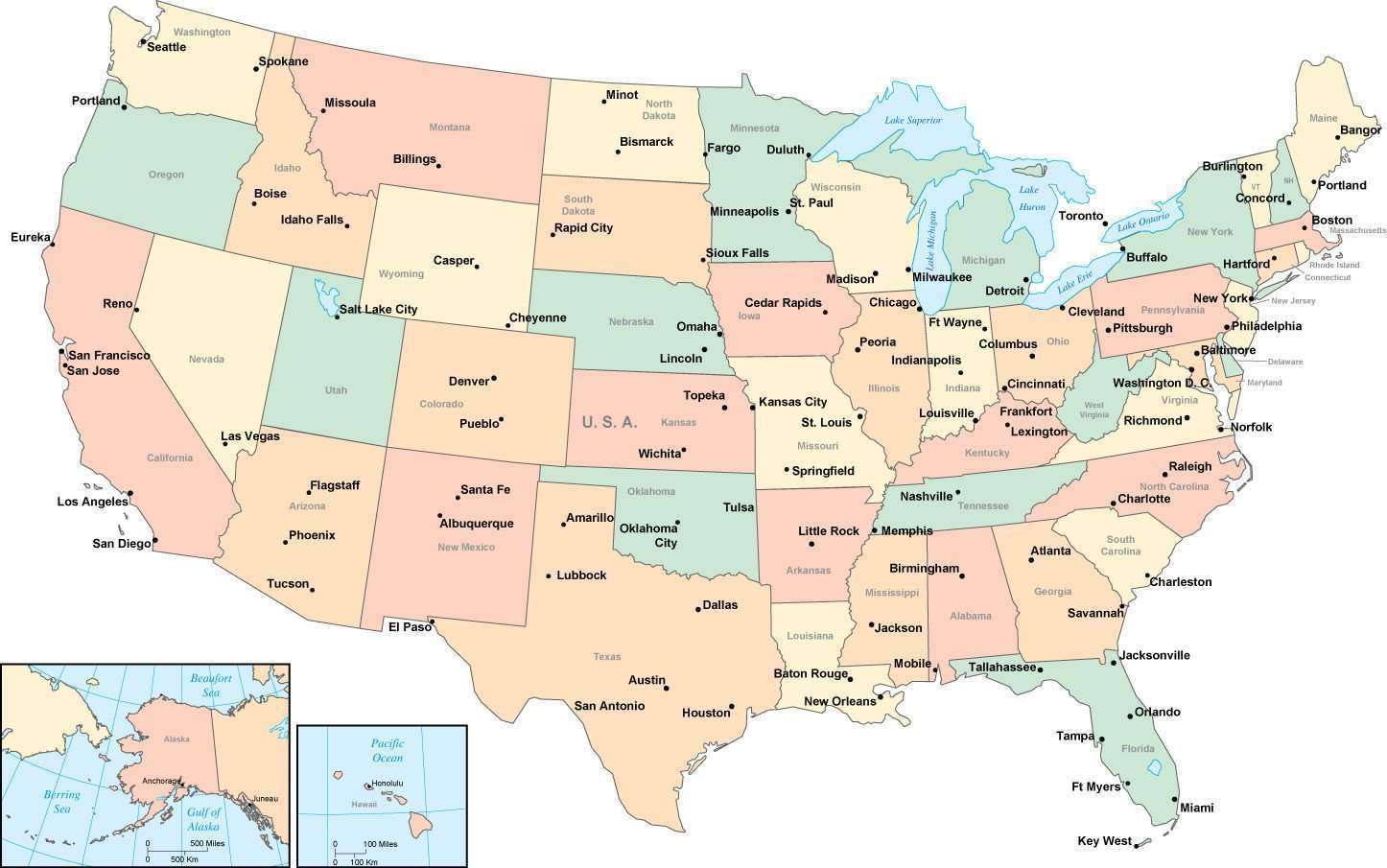 usa map with cities