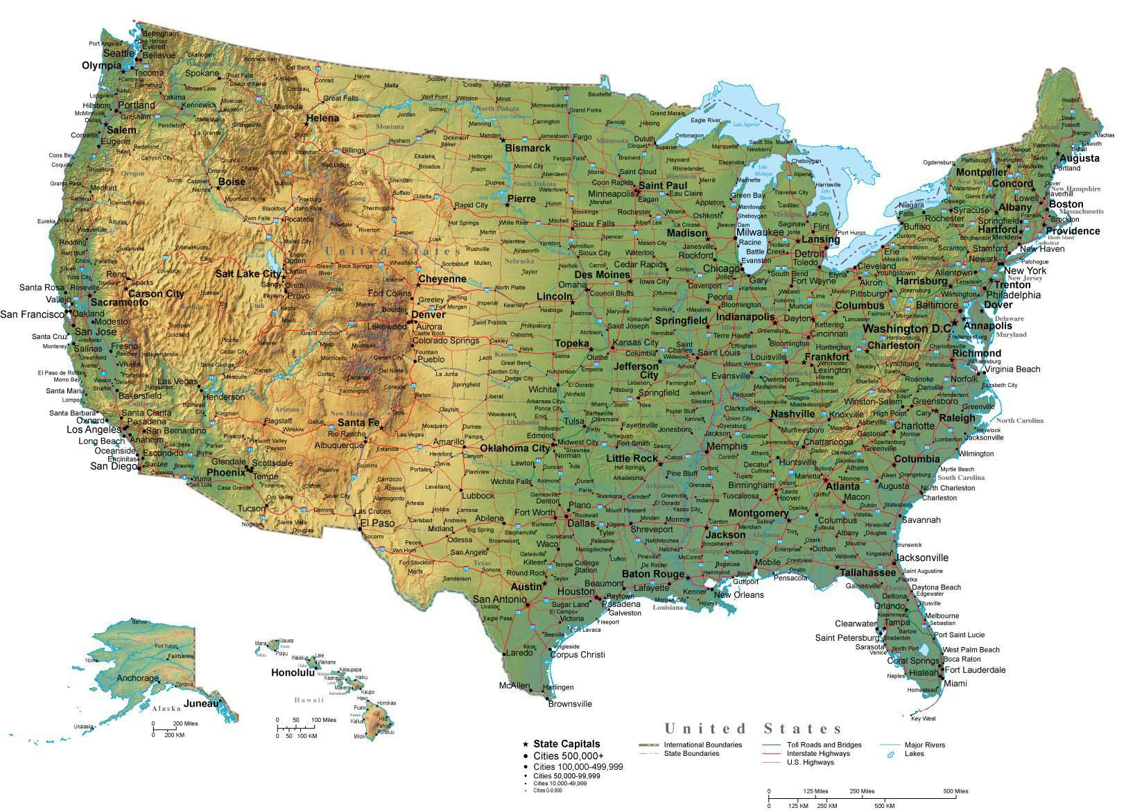Digital USA Terrain map in Adobe Illustrator vector format with Terrain ...