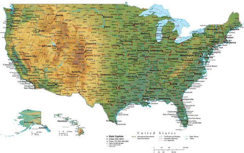 Digital USA Terrain map in Adobe Illustrator vector format with Terrain ...