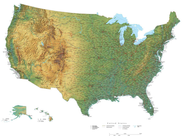 Digital Poster Size USA Terrain map in Adobe Illustrator vector format ...