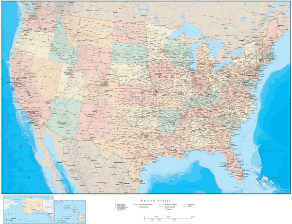Digital USA map in Illustrator vector format with Raster Terrain Image