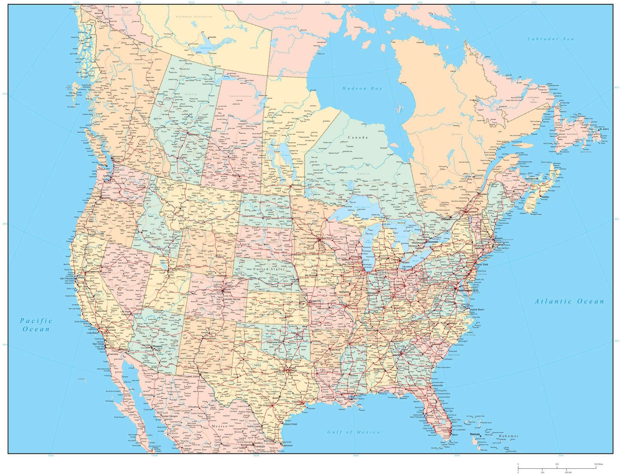 Map Of The United States And Canada