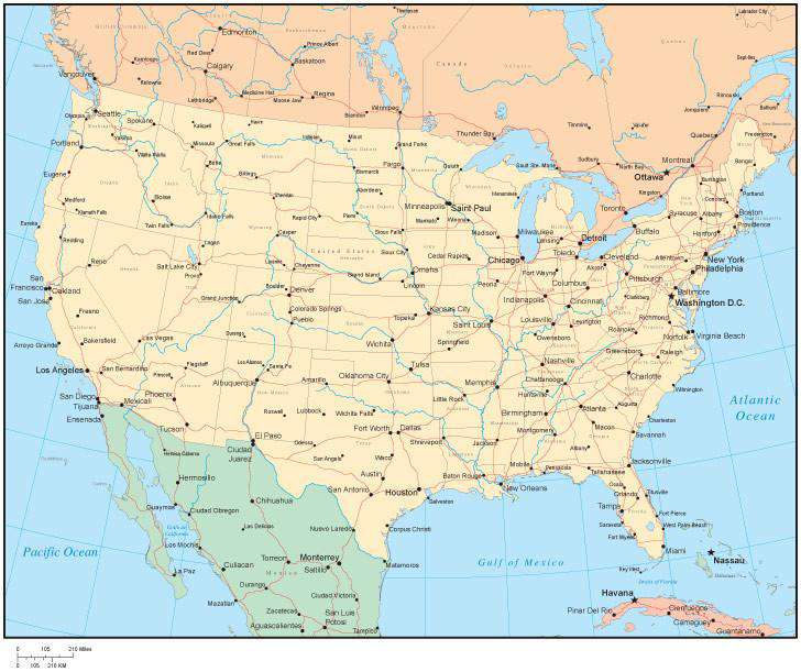 Multi Color United States Map With States Canadian Provinces