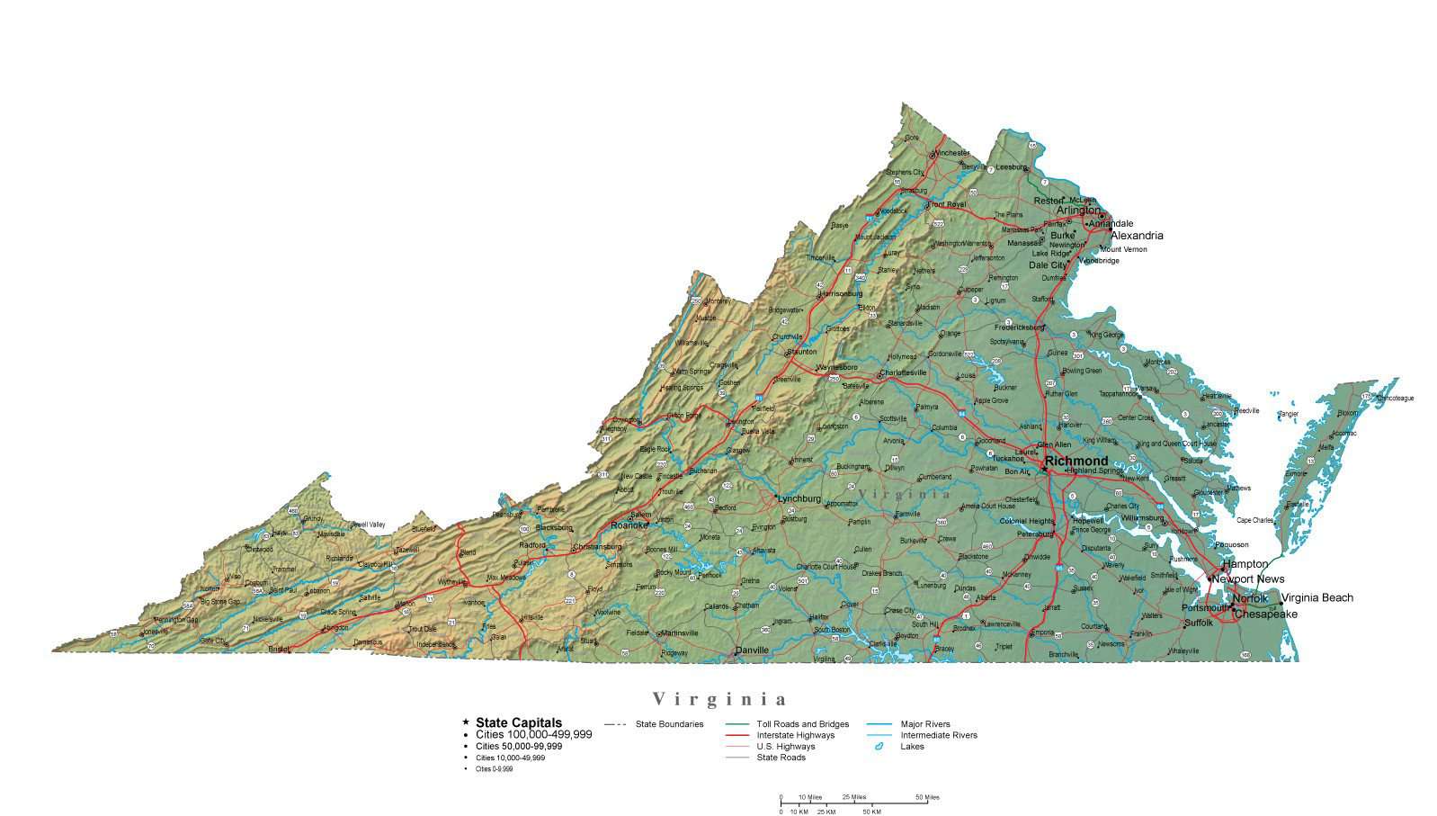 Download Virginia Illustrator Vector Map with Cities, Roads and ...