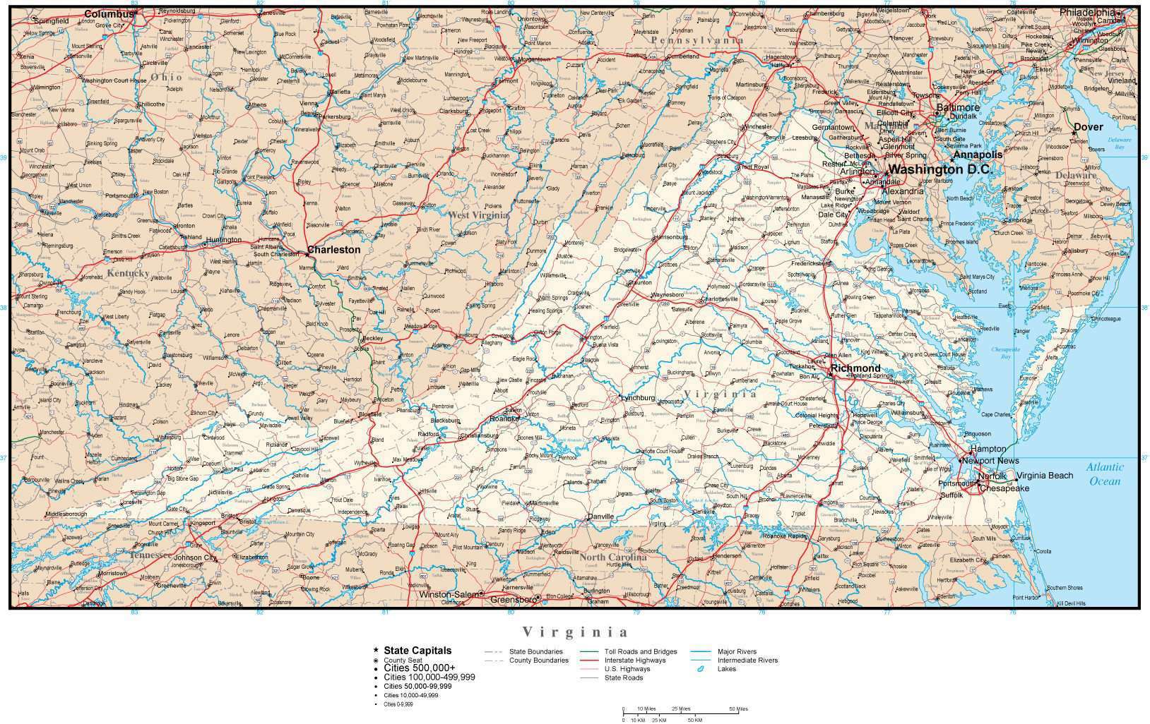 Download Virginia map in Adobe Illustrator vector format