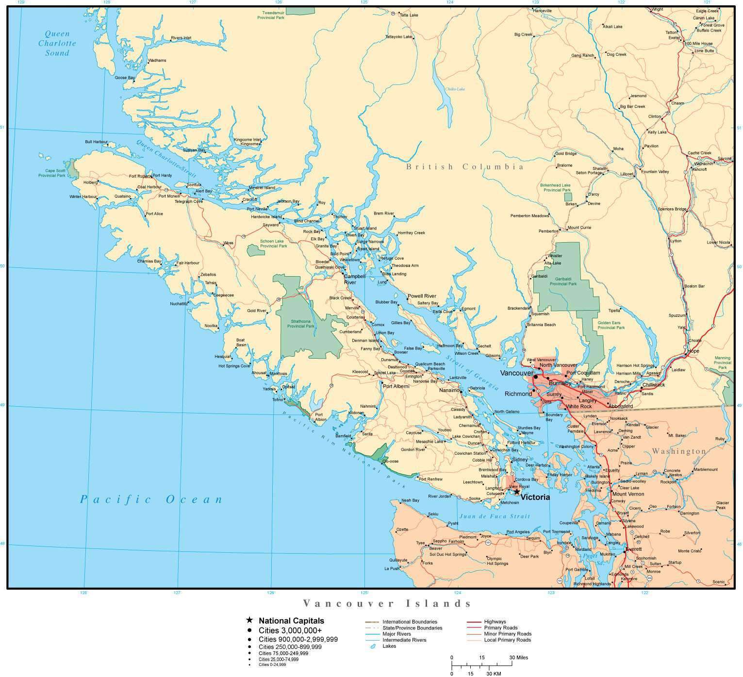 Vancouver Island Map In Adobe Illustrator Vector Format