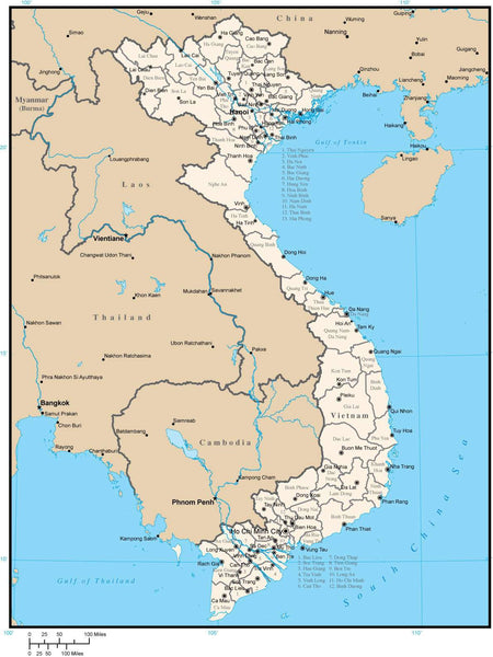 Vietnam Map with Province Areas and Capitals in Adobe Illustrator