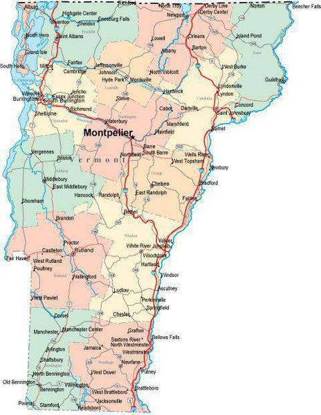 Digital Vermont State Map in Multi-Color Fit-Together Style to match ...