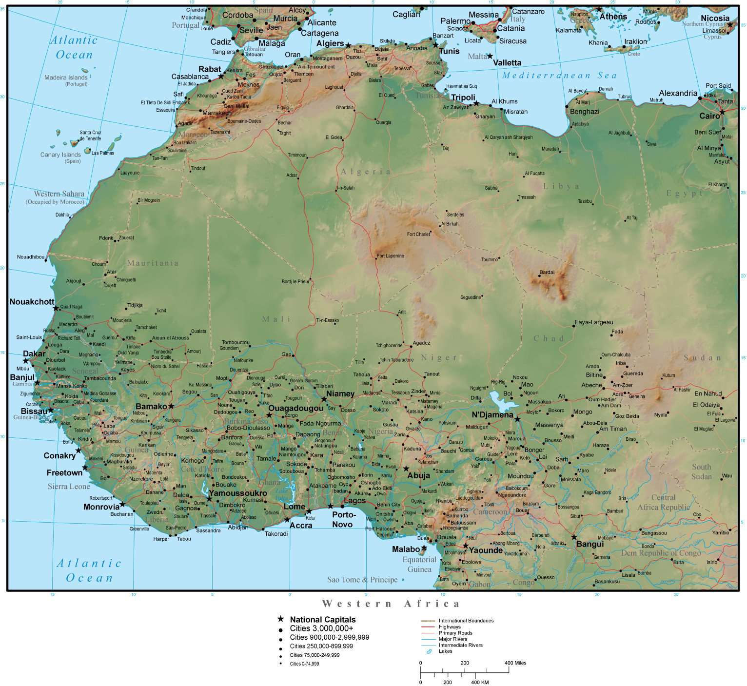 Western Africa Terrain Map In Adobe Illustrator Vector Format With Photoshop Terrain Image W 4931