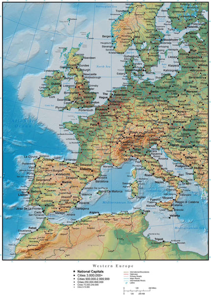 Digital Western Europe Terrain map in Adobe Illustrator vector format ...