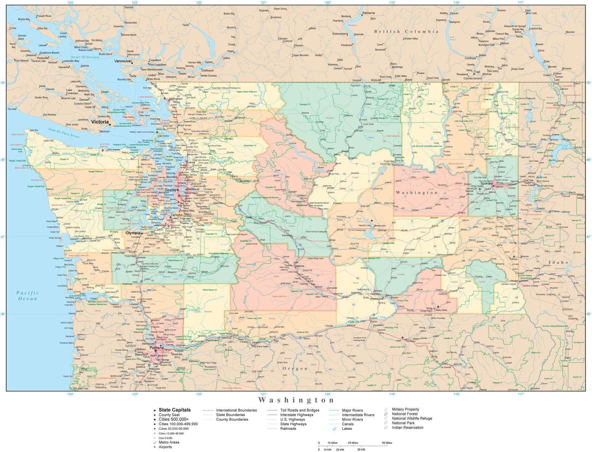 Washington State Map in Adobe Illustrator Vector Format. Detailed ...