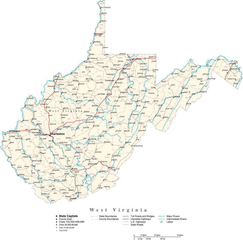 West Virginia State Map in Fit-Together Style to match other states