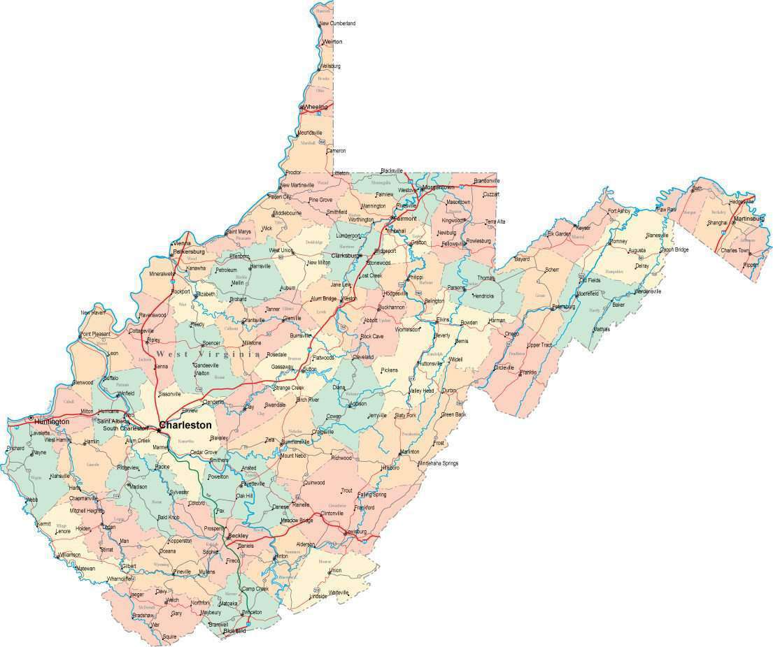 Digital West Virginia State Map In Multi Color Fit Together Style To Match Other States 9232