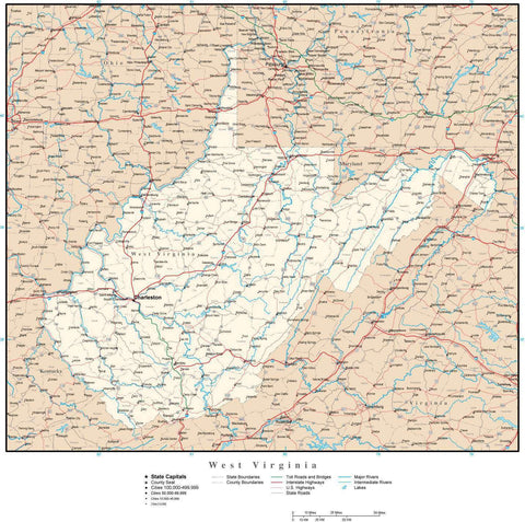 West Virginia map in Adobe Illustrator vector format