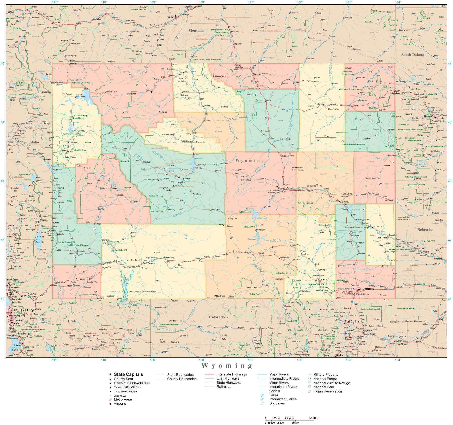 Wyoming State Map In Adobe Illustrator Vector Format Detailed Editable Map From Map Resources 6400