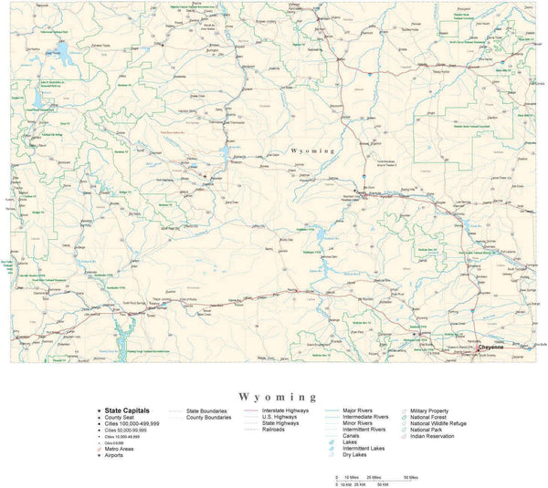 Wyoming Detailed Cut Out Style State Map In Adobe Illustrator Vector Format Detailed Editable 4622