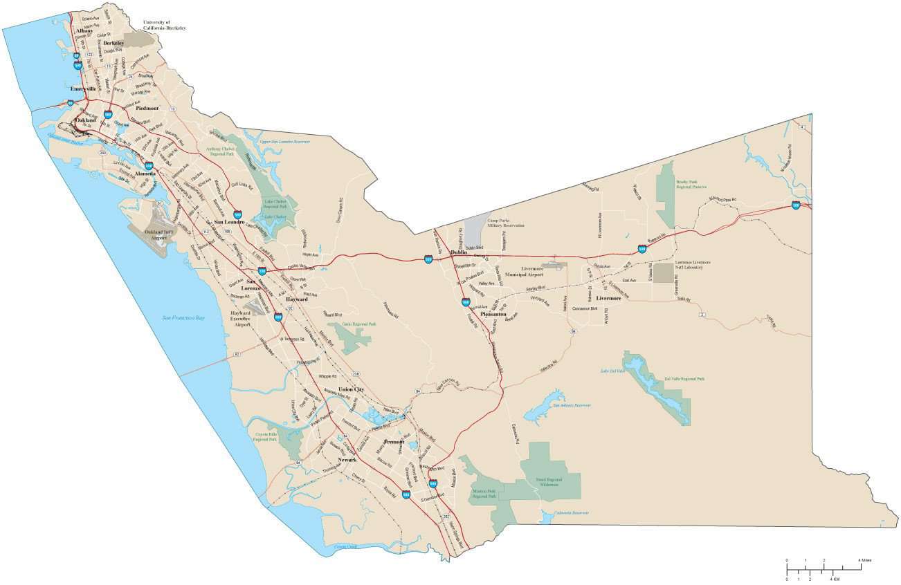 Alameda County California Map With Arterial And Major Roads