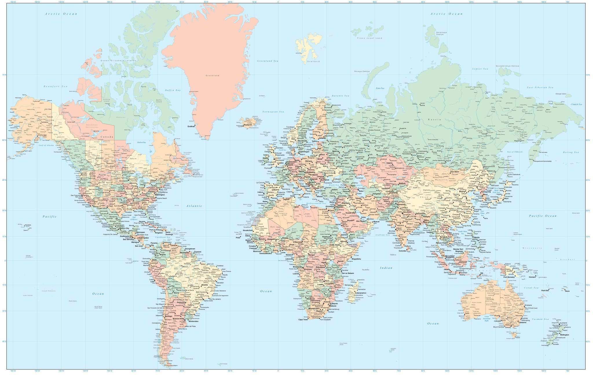 world map with us states Large Detailed World Map In Adobe Illustrator With Us States And world map with us states