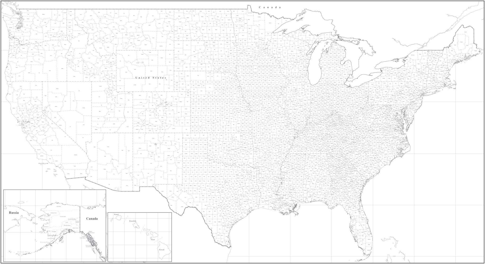 Poster Size Usa Map With All Counties Rectangular Projection 6885