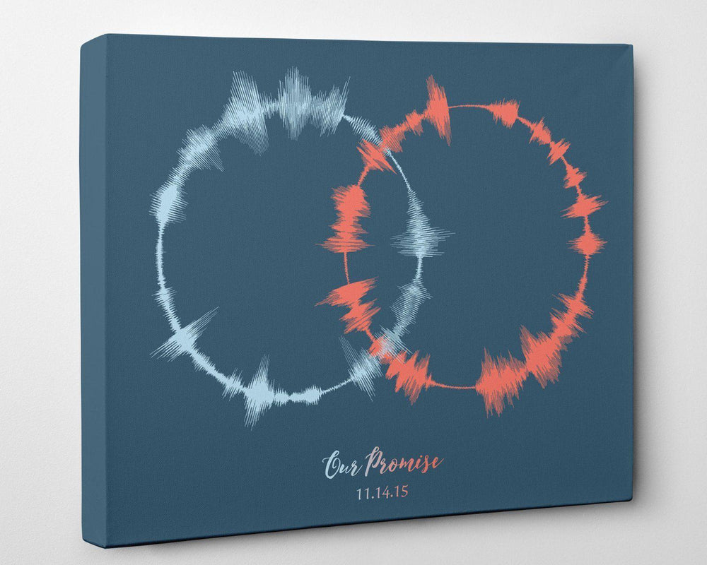 A cotton canvas featuring interlocking sound wave art, a unique and sentimental 2nd cotton anniversary gift idea.