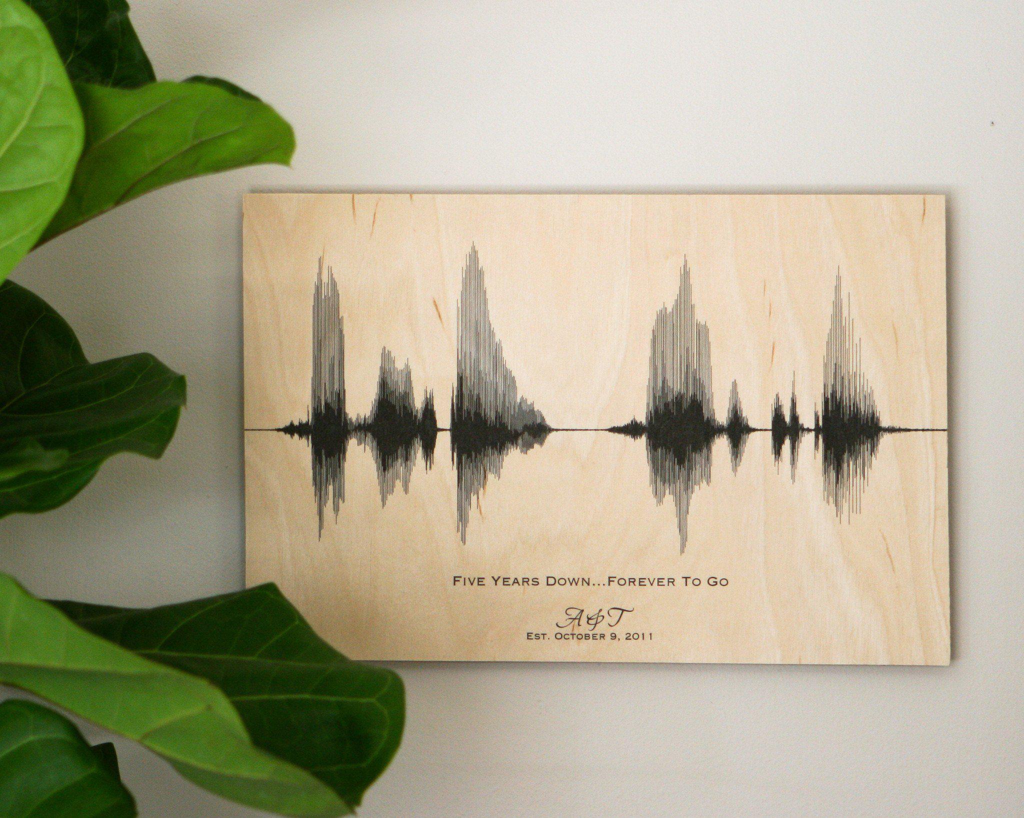5th Anniversary Wood Gift for Him for Her Sound Wave 