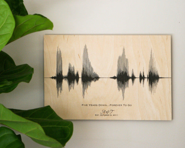 5th Anniversary  Wood Gift  for Him for Her  Sound Wave 