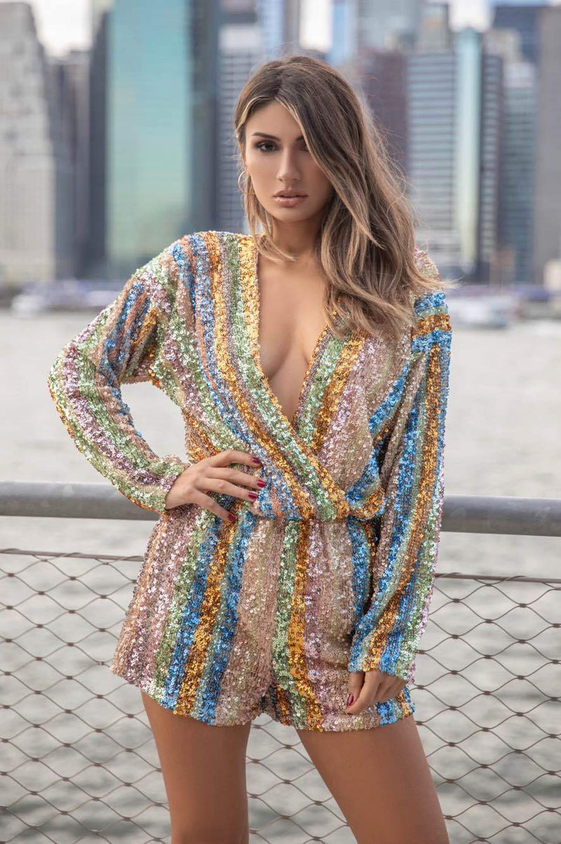 rainbow sequin jumpsuit long sleeve