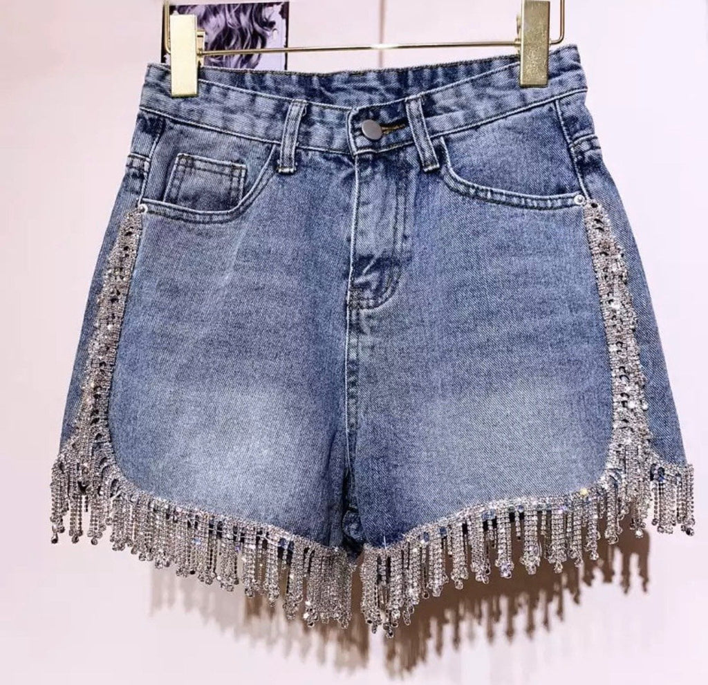 tassel blue jean shorts