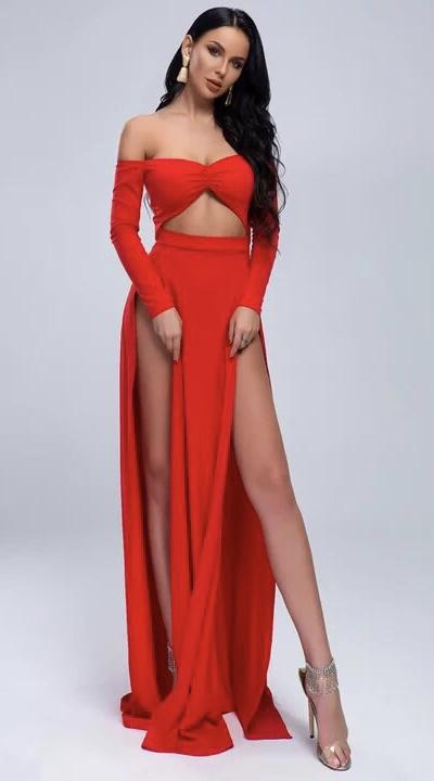 red slit maxi dress