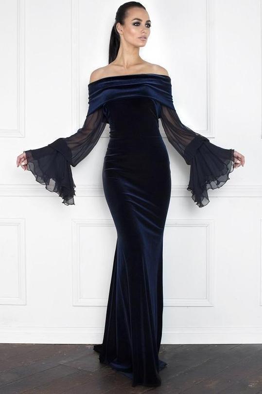 gown with bell sleeves