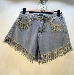 bedazzled denim shorts