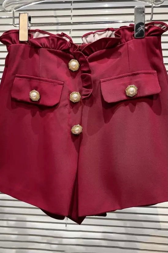 Jessica Bara Amity Ruffle Pearl Button Shorts