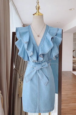 denim ruffle dress